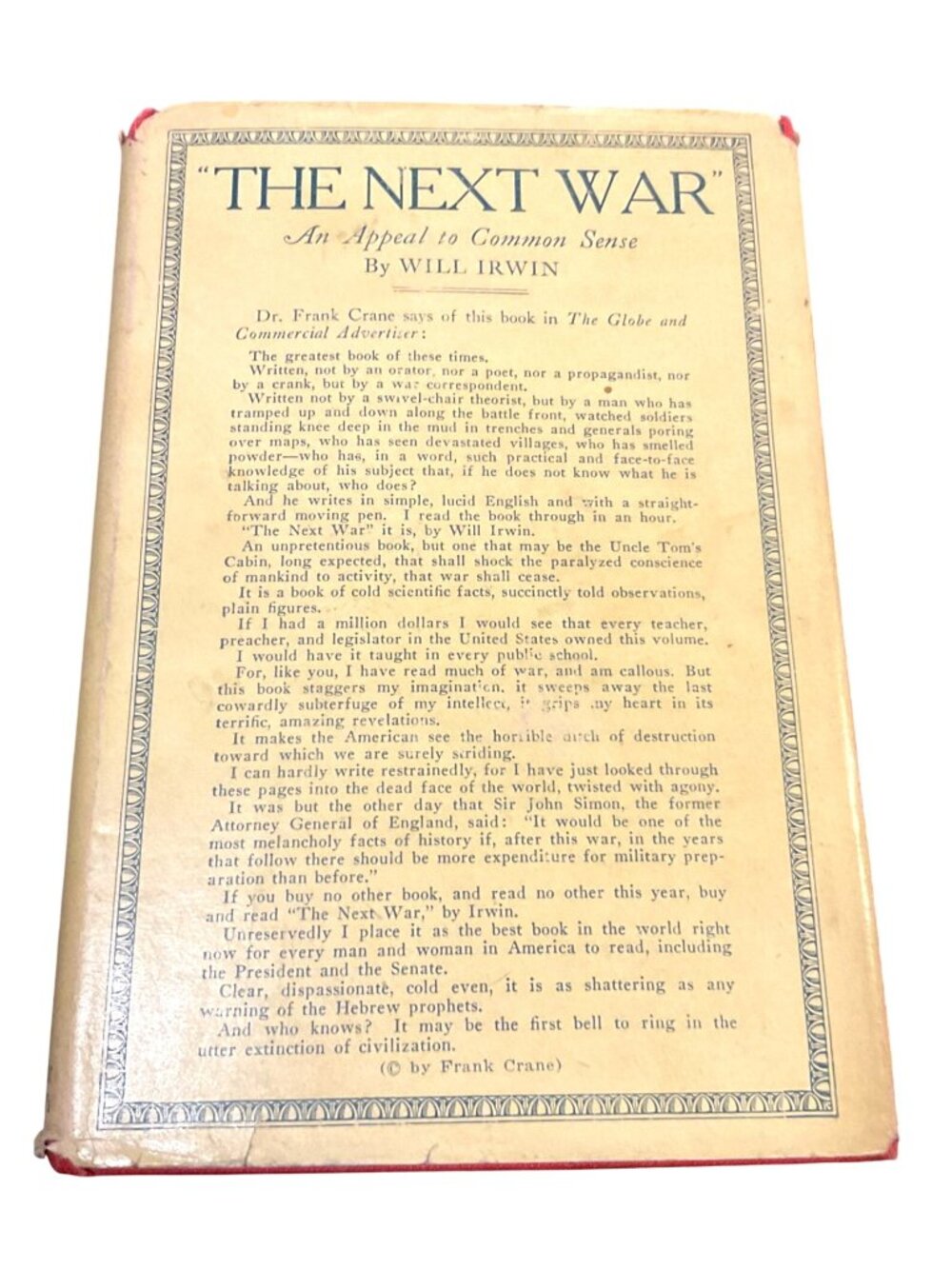 Antique The Next War By Will Irwin Hardcover 1921 E.P. Dutton & Co. Dust Jacket